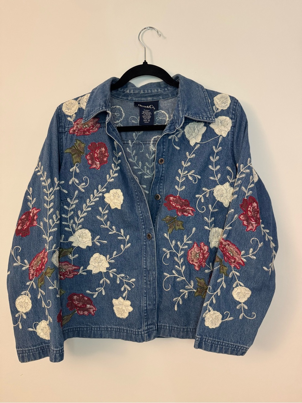 Vintage Floral Embroidered Denim Jacket Boho